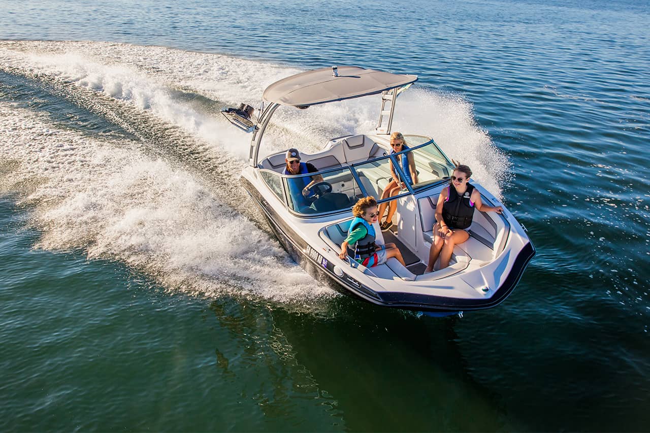 Family going for a ride in a newly purchased Yamaha boat